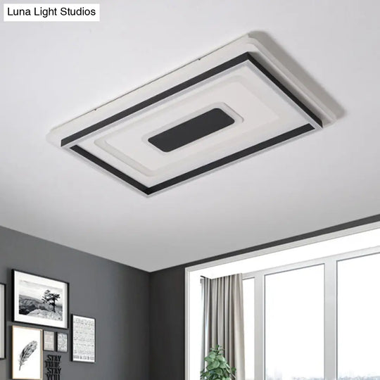 Modern Black Led Ceiling Lamp - Tiered Rectangle Design Flush-Mount Light Fixture For Sitting Room