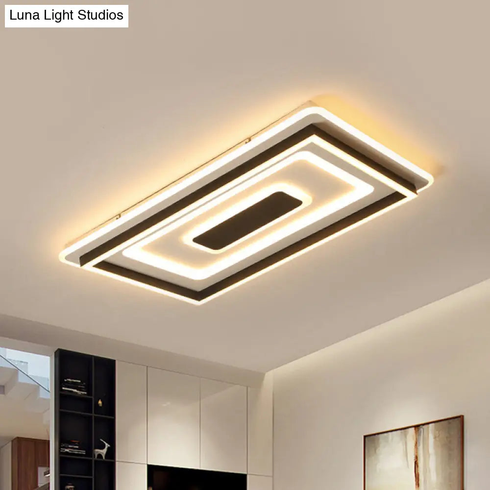 Modern Black Led Ceiling Lamp - Tiered Rectangle Design Flush-Mount Light Fixture For Sitting Room