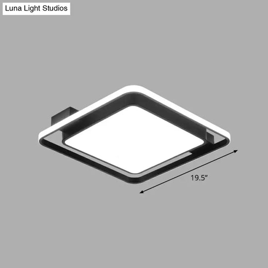 Modern Black Led Ceiling Light With Acrylic Diffuser - Simple Metal Flush Mount / White