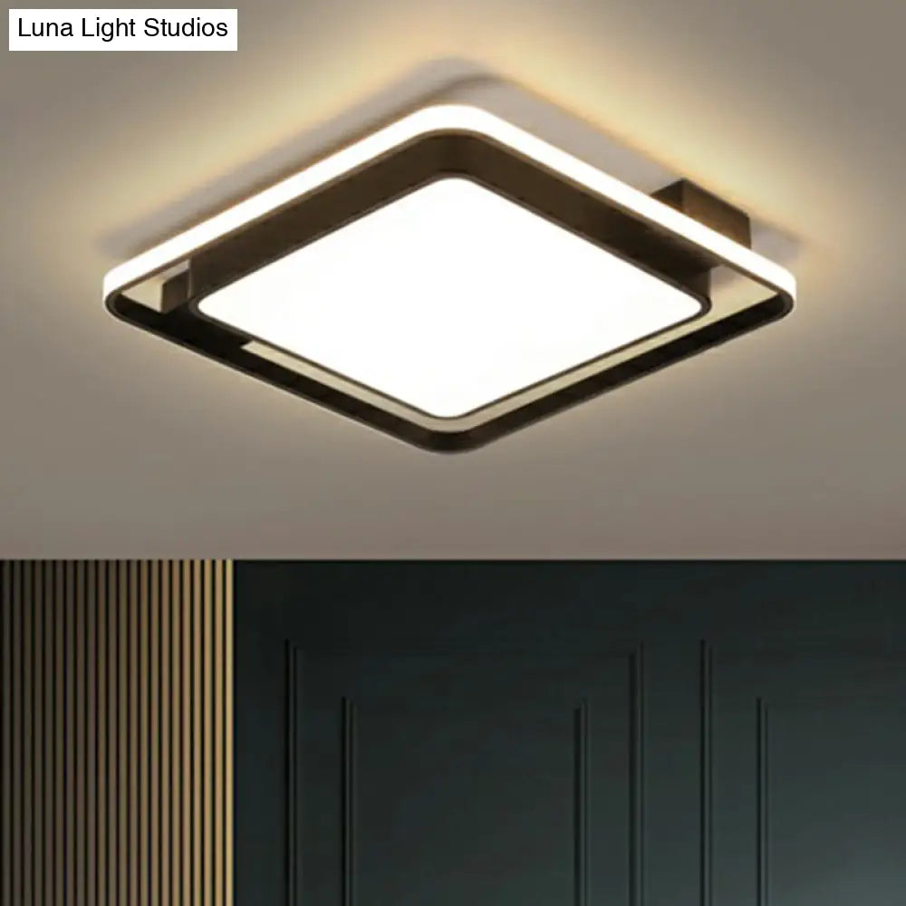 Modern Black Led Ceiling Light With Acrylic Diffuser - Simple Metal Flush Mount