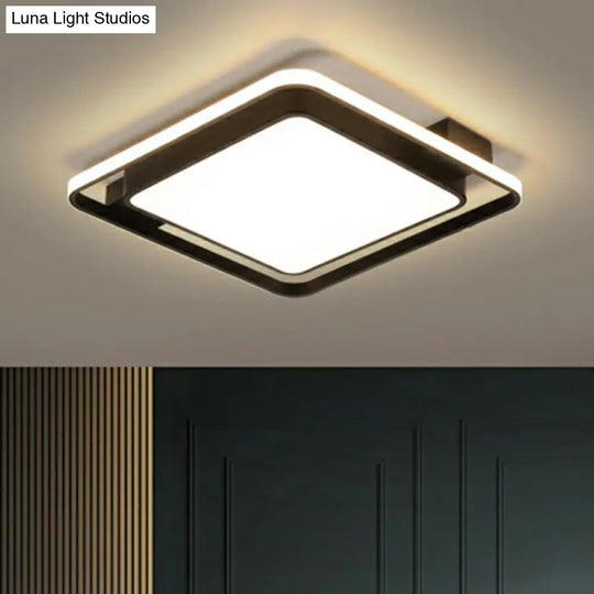 Modern Black Led Ceiling Light With Acrylic Diffuser - Simple Metal Flush Mount