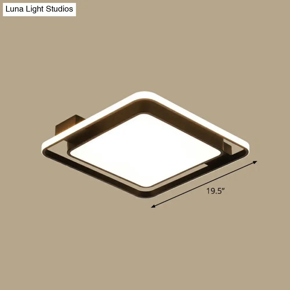 Modern Black Led Ceiling Light With Acrylic Diffuser - Simple Metal Flush Mount / Warm