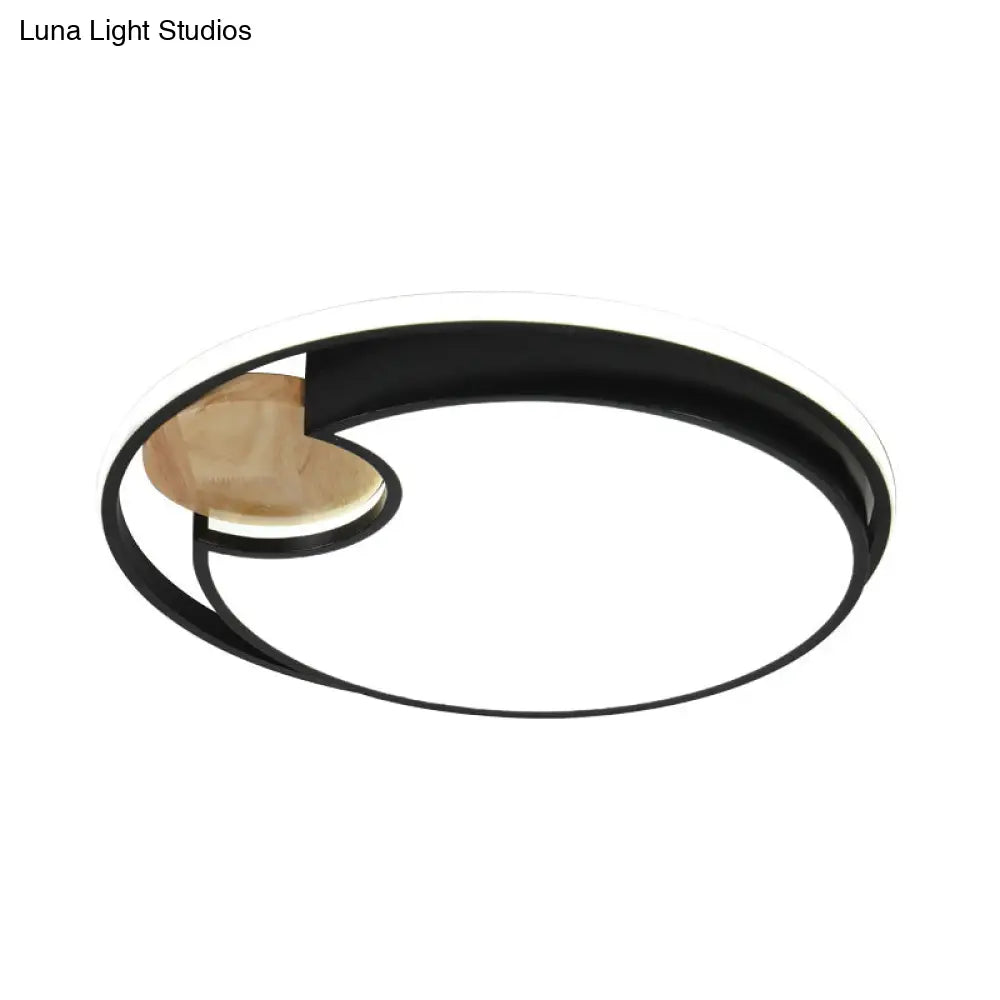 Modern Black Led Ceiling Light With Wood Cut Design White/3 Color Options