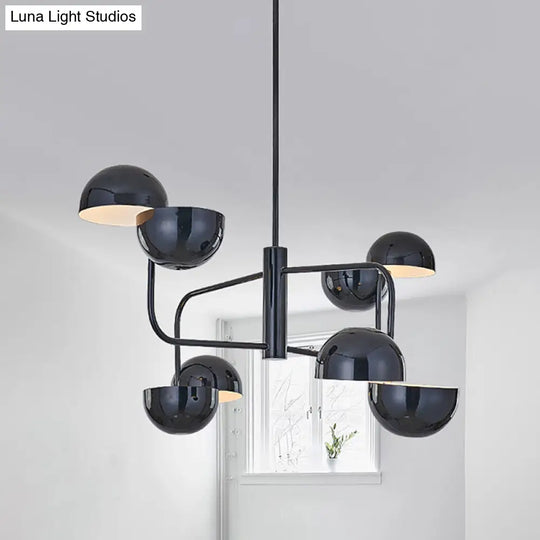 Modern Black Led Chandelier Light - 8-Head Office Pendant With Dome Iron Shade