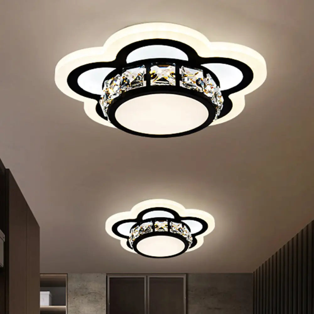 Modern Black Led Crystal Flush Mount Ceiling Light With Gear/Flower Design / B