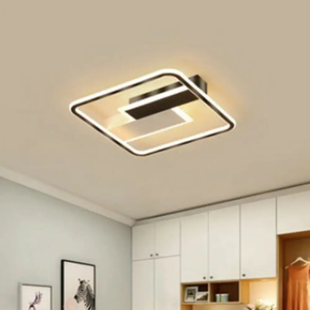 Modern Black Led Flush Ceiling Light Fixture - Aluminum Rectangular Design / 16.5’ White