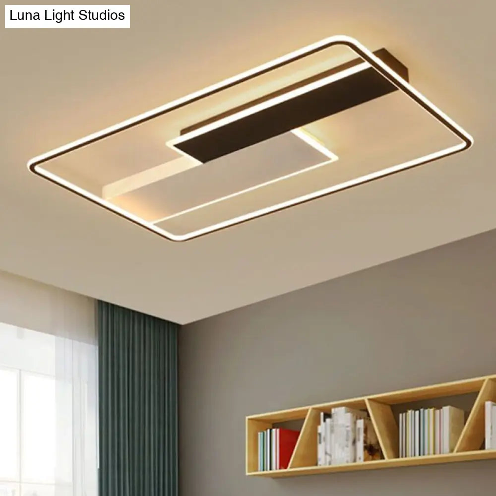 Modern Black Led Flush Ceiling Light Fixture - Aluminum Rectangular Design