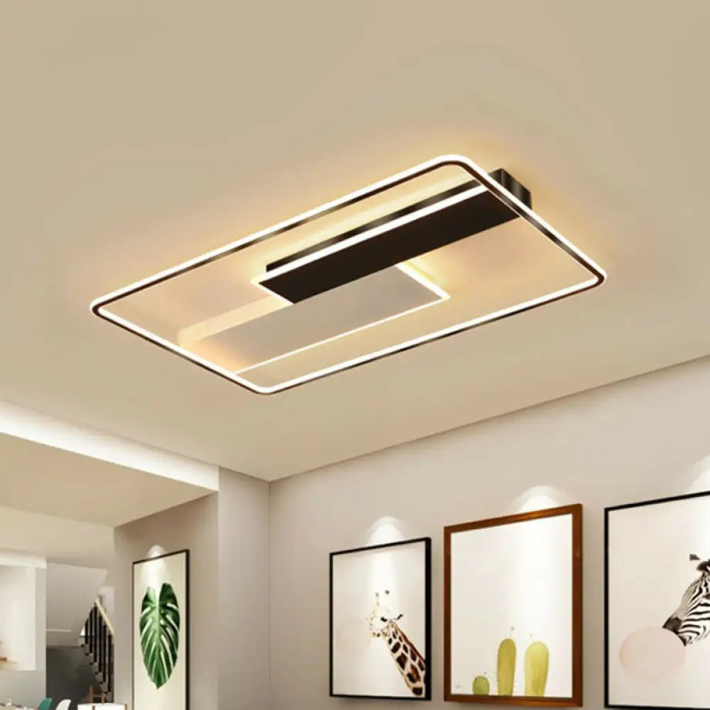 Modern Black Led Flush Ceiling Light Fixture - Aluminum Rectangular Design / 24.5’ Warm