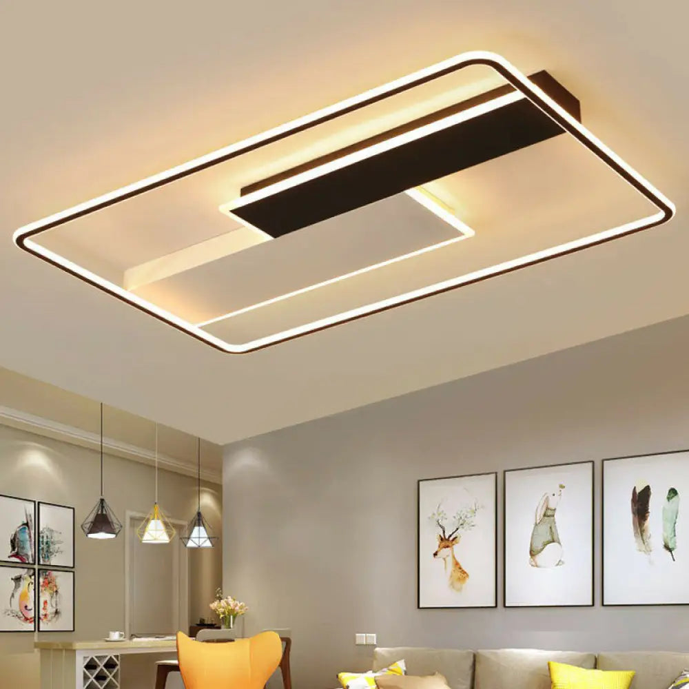 Modern Black Led Flush Ceiling Light Fixture - Aluminum Rectangular Design / 27.5’ Warm