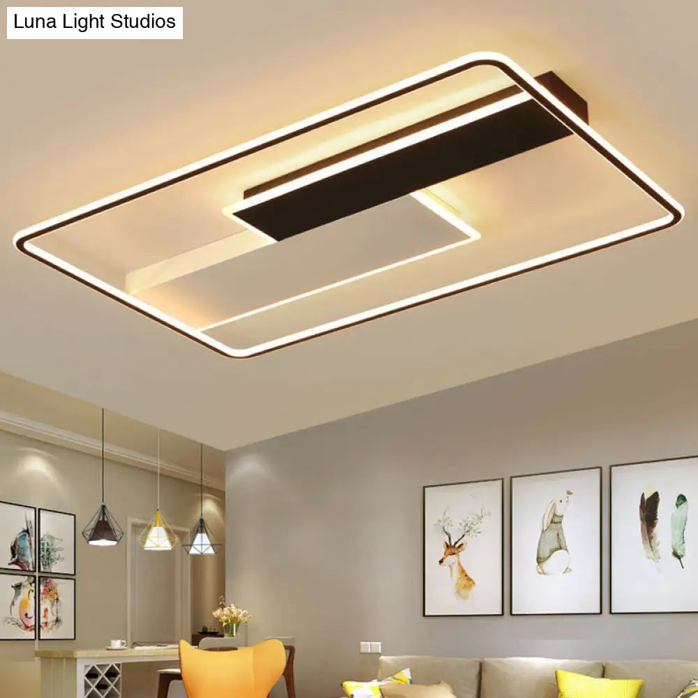 Modern Black Led Flush Ceiling Light Fixture - Aluminum Rectangular Design / 27.5 Warm