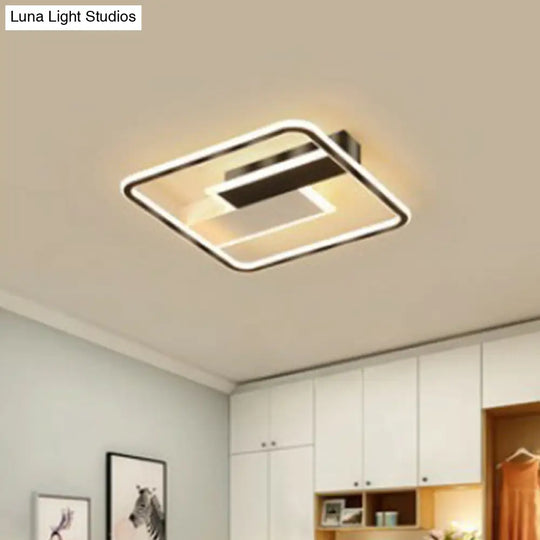 Modern Black Led Flush Ceiling Light Fixture - Aluminum Rectangular Design / 16.5 White