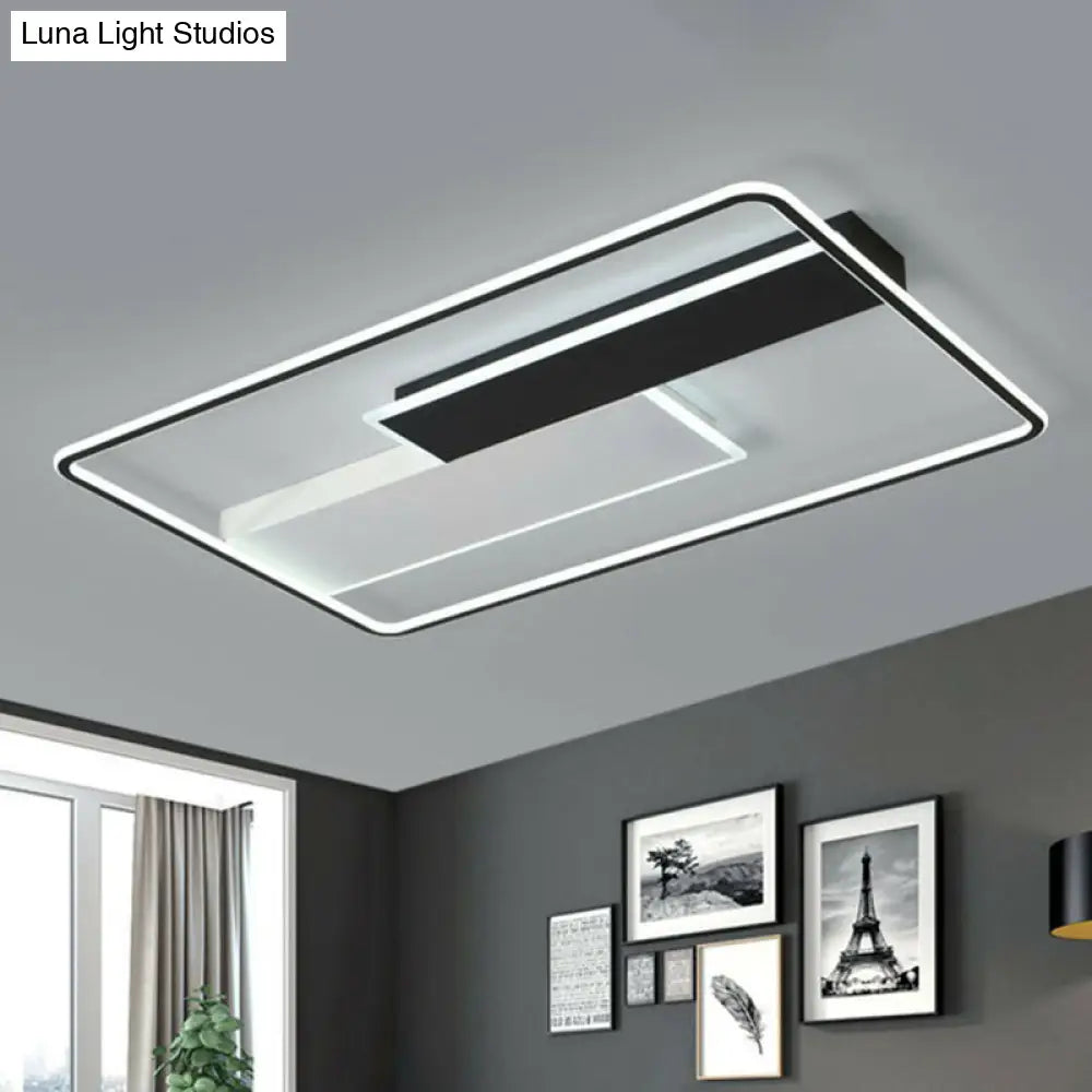 Modern Black Led Flush Ceiling Light Fixture - Aluminum Rectangular Design