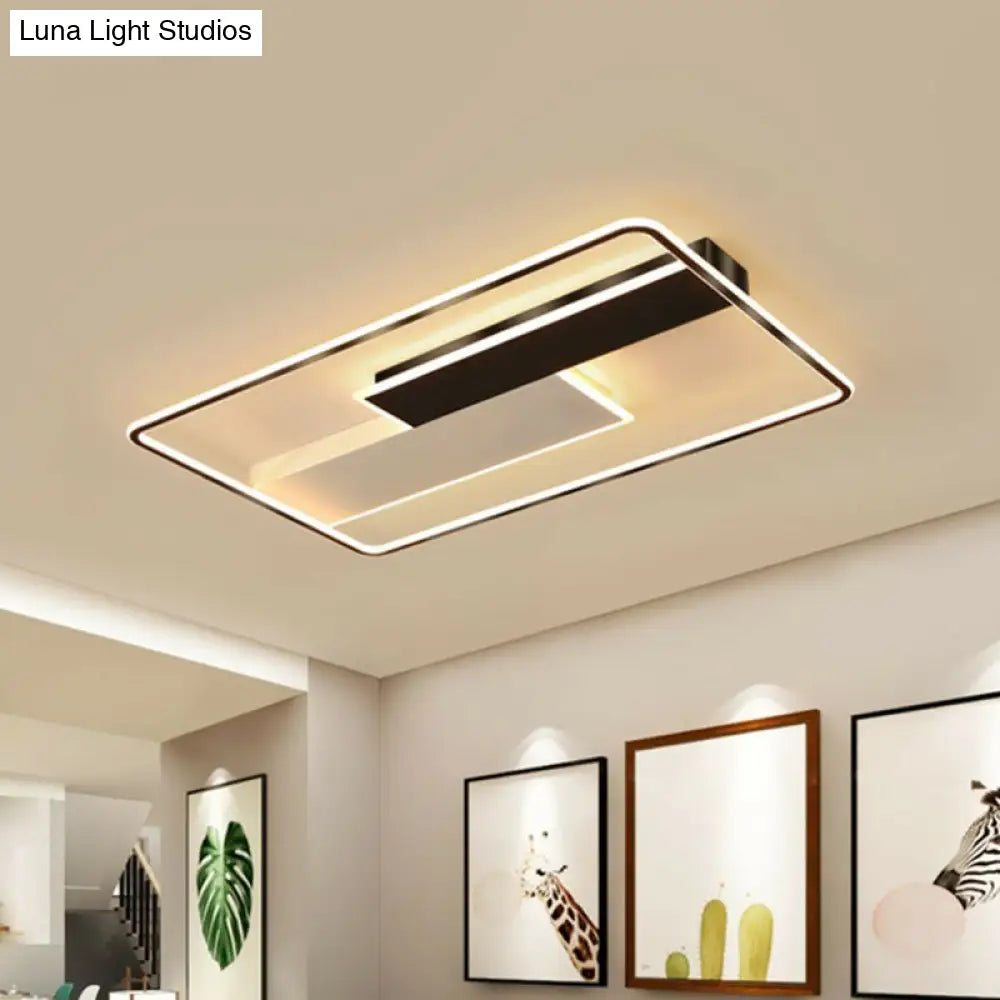 Modern Black Led Flush Ceiling Light Fixture - Aluminum Rectangular Design / 24.5 Warm