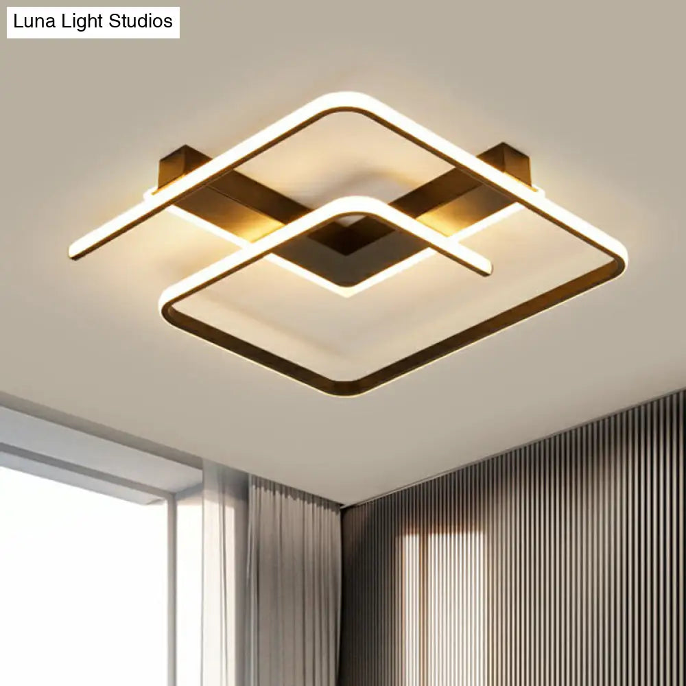 Modern Black Led Flush Ceiling Light For Bedroom - Square Shape With Sleek Metal Design / 16.5