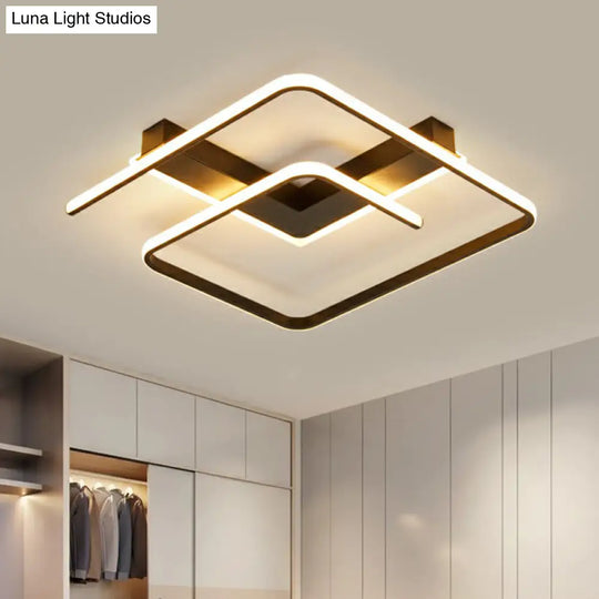 Modern Black Led Flush Ceiling Light For Bedroom - Square Shape With Sleek Metal Design