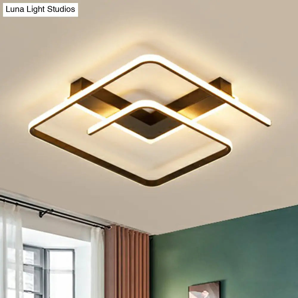 Modern Black Led Flush Ceiling Light For Bedroom - Square Shape With Sleek Metal Design