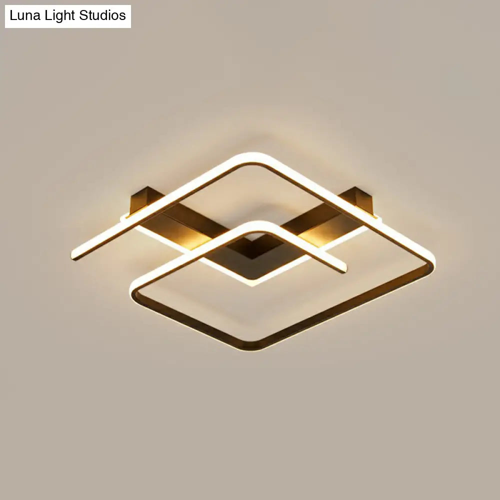 Modern Black Led Flush Ceiling Light For Bedroom - Square Shape With Sleek Metal Design