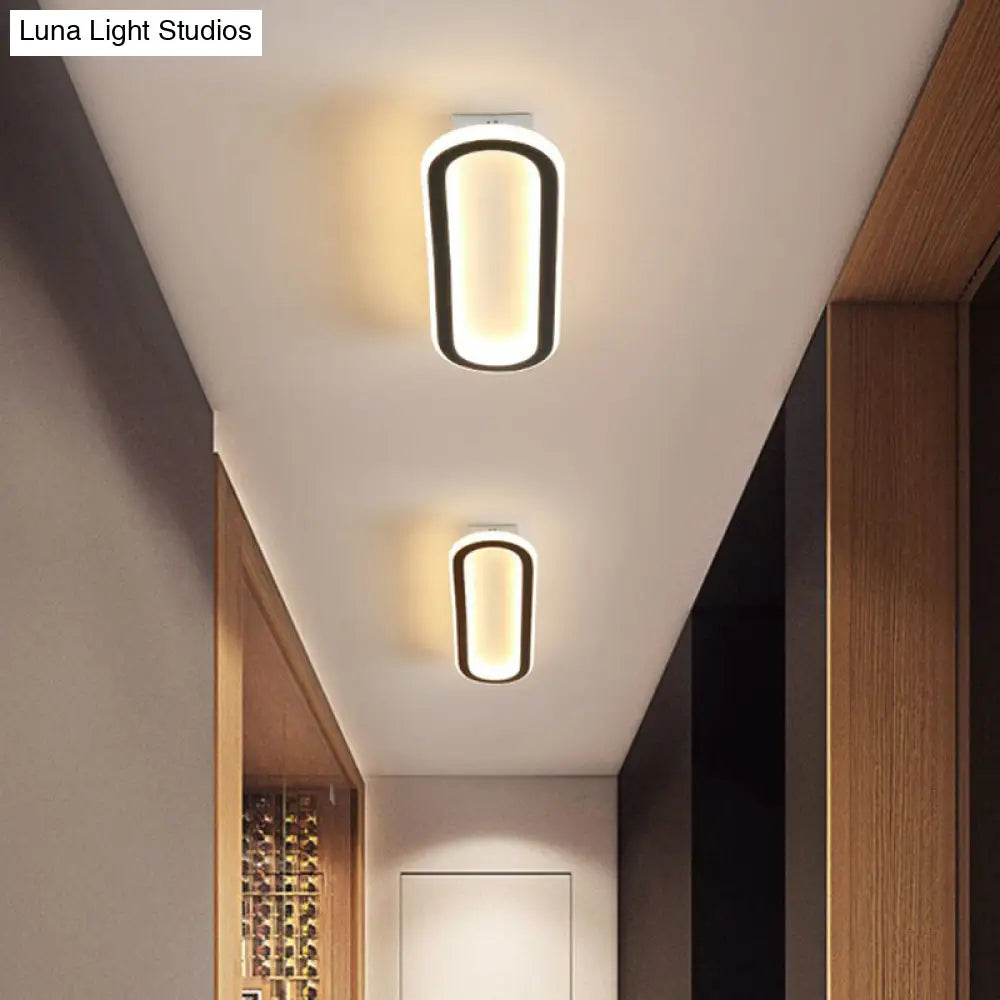 Modern Black Led Flush Ceiling Light For Corridors - Linear Acrylic Design