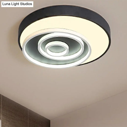 Modern Black Led Flush Mount Bedroom Lamp With Acrylic Circle Shade 16’/19.5’ Wide