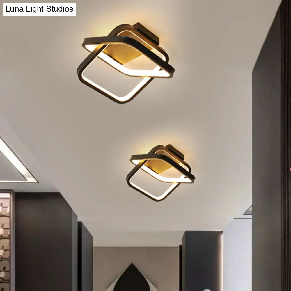 Modern Black Led Flush Mount Ceiling Lamp For Corridor - Double Rectangle Design With Aluminum