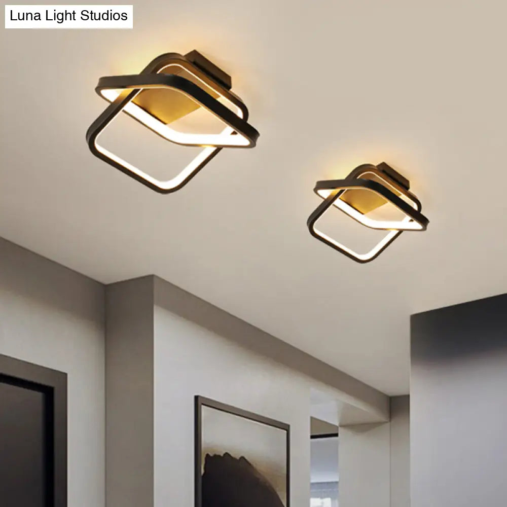 Modern Black Led Flush Mount Ceiling Lamp For Corridor - Double Rectangle Design With Aluminum