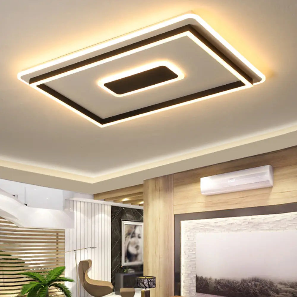 Modern Black Led Flush - Mount Ceiling Lamp With Acrylic Shade - Living Room Light White/3 Color /