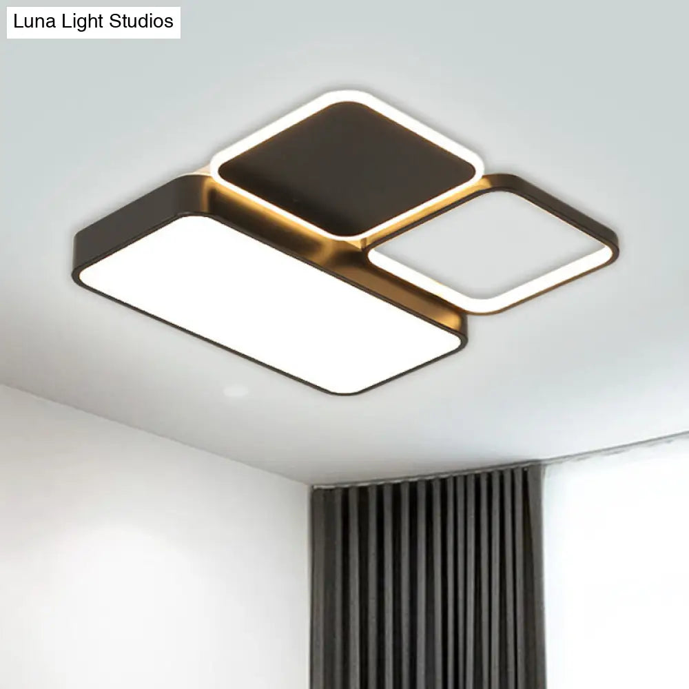Modern Black Led Flush Mount Ceiling Light For Bedroom With Splicing Acrylic Design / Warm