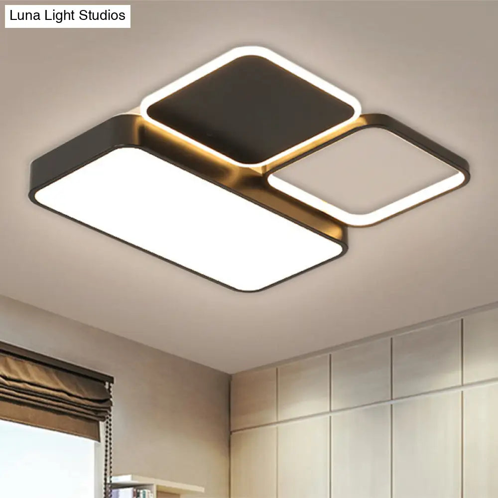 Modern Black Led Flush Mount Ceiling Light For Bedroom With Splicing Acrylic Design