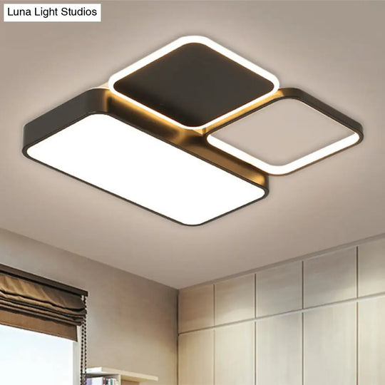 Modern Black Led Flush Mount Ceiling Light For Bedroom With Splicing Acrylic Design