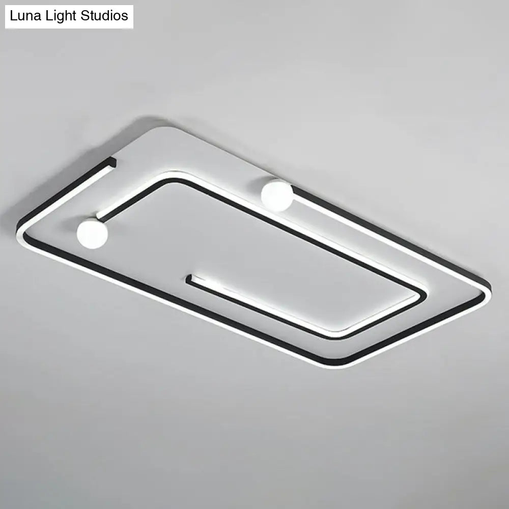 Modern Black Led Flush Mount Ceiling Light - Sleek Geometric Design Ideal For Bedroom Spaces / White