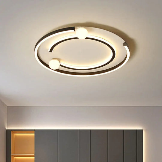 Modern Black Led Flush Mount Ceiling Light - Sleek Geometric Design Ideal For Bedroom Spaces / 3