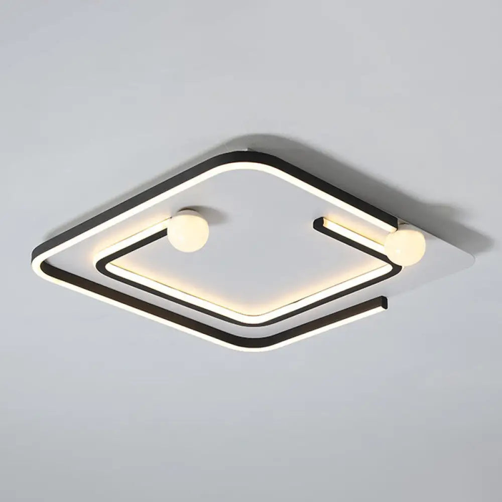 Modern Black Led Flush Mount Ceiling Light - Sleek Geometric Design Ideal For Bedroom Spaces / 3