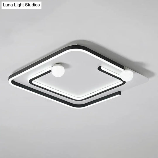 Modern Black Led Flush Mount Ceiling Light - Sleek Geometric Design Ideal For Bedroom Spaces / White