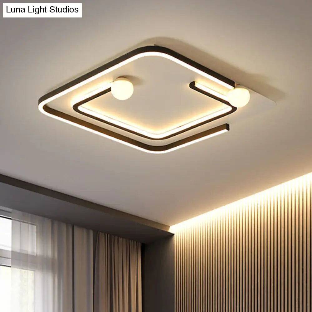 Modern Black Led Flush Mount Ceiling Light - Sleek Geometric Design Ideal For Bedroom Spaces / Warm