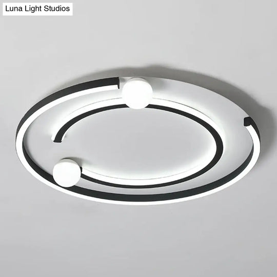 Modern Black Led Flush Mount Ceiling Light - Sleek Geometric Design Ideal For Bedroom Spaces / White