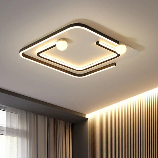 Modern Black Led Flush Mount Ceiling Light - Sleek Geometric Design Ideal For Bedroom Spaces / Warm