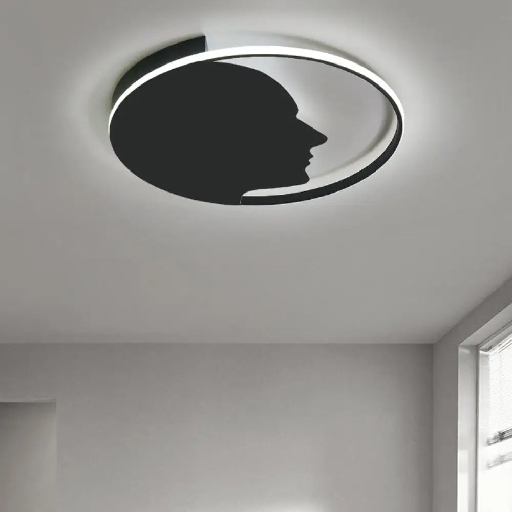 Modern Black Led Flush Mount Lamp For Adult Bedroom - Creative Acrylic Ceiling Light / 18’ Warm