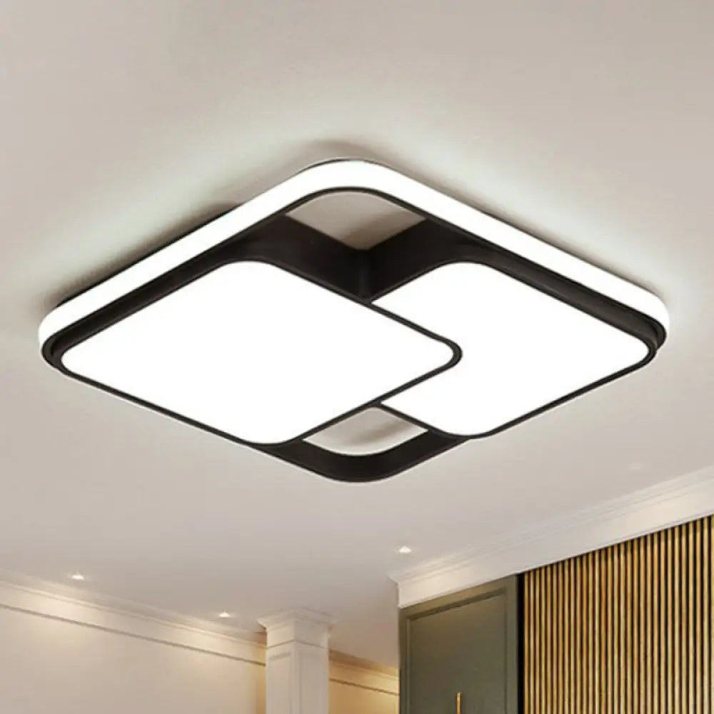 Modern Black Led Flushmount Ceiling Light: Splicing Square Aluminum Design / 19.5’ White