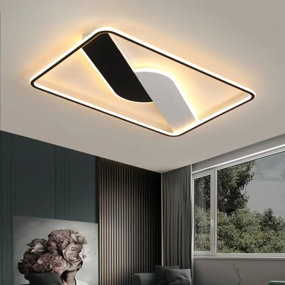 Modern Black Led Geometric Metal Ceiling Light Fixture For Living Room 16/35.5 Wide Flush Mount /