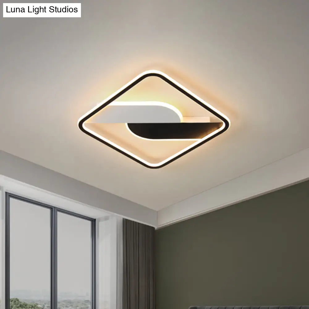 Modern Black Led Geometric Metal Ceiling Light Fixture For Living Room 16/35.5 Wide Flush Mount