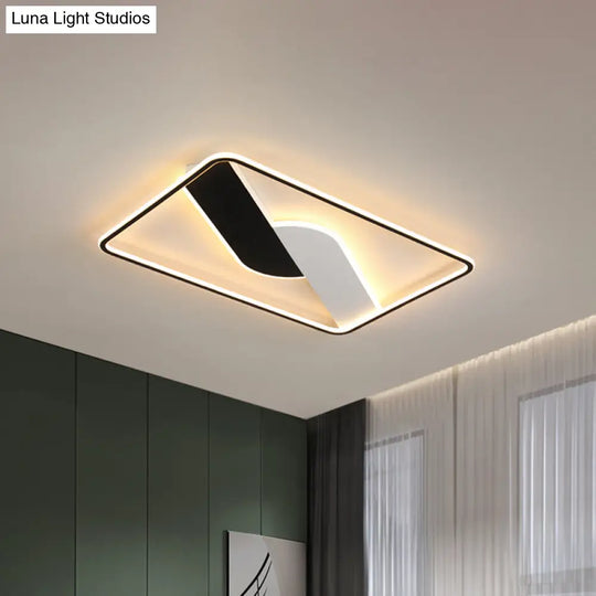 Modern Black Led Geometric Metal Ceiling Light Fixture For Living Room 16/35.5 Wide Flush Mount