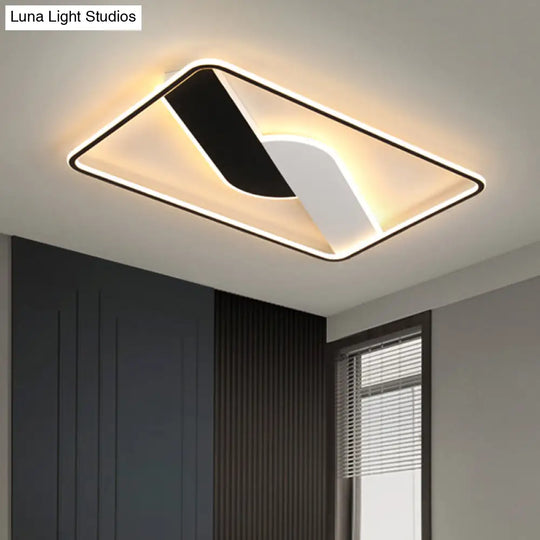 Modern Black Led Geometric Metal Ceiling Light Fixture For Living Room 16/35.5 Wide Flush Mount