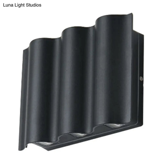 Modern Black Led Patio Sconce Lamp - 2/4/6-Light Flush Mount Wall Light With Wavy Metal Shade