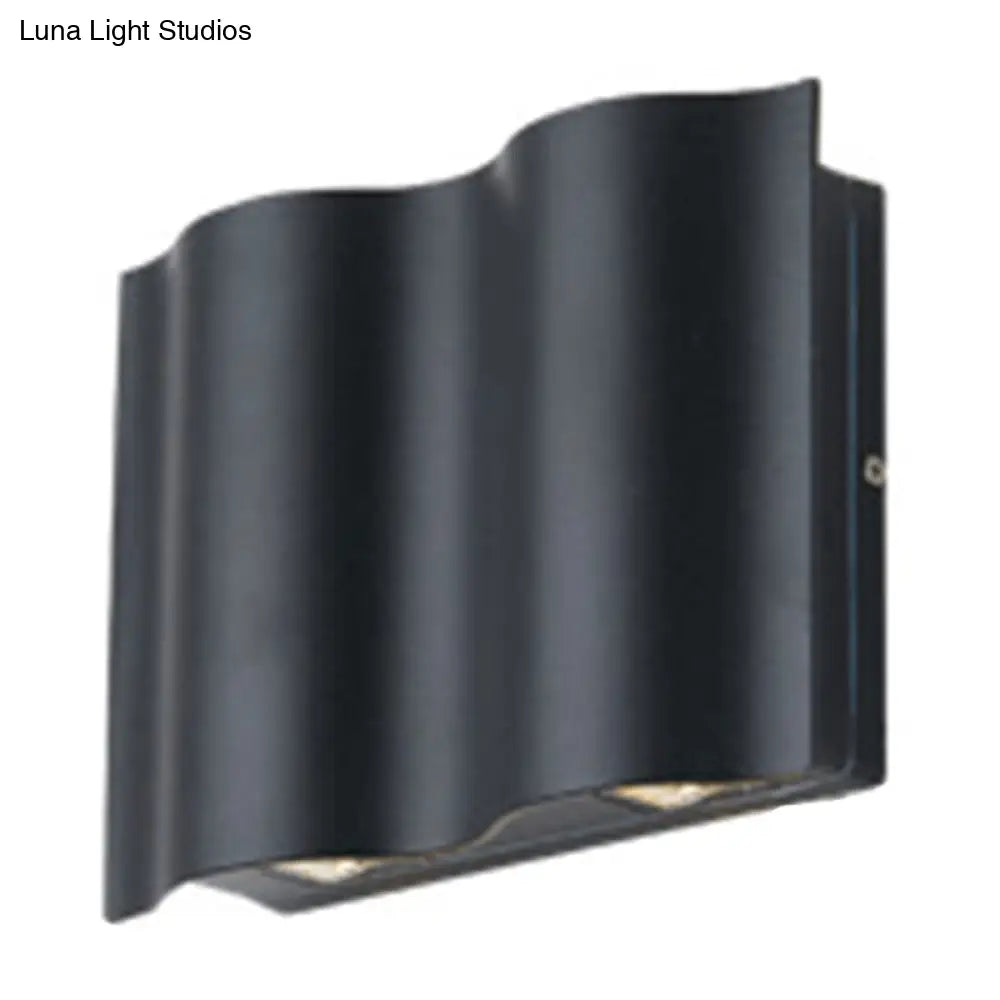 Modern Black Led Patio Sconce Lamp - 2/4/6-Light Flush Mount Wall Light With Wavy Metal Shade