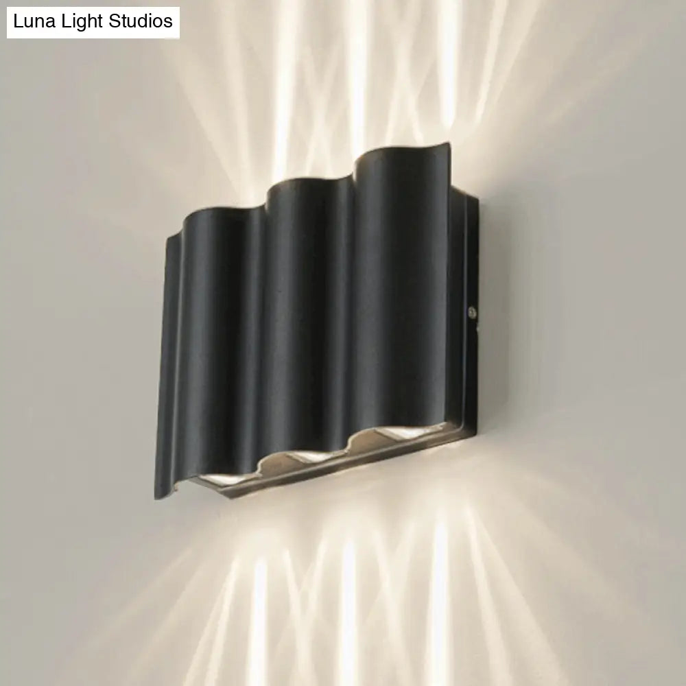 Modern Black Led Patio Sconce Lamp - 2/4/6-Light Flush Mount Wall Light With Wavy Metal Shade