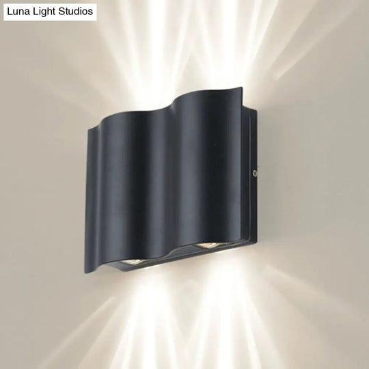 Modern Black Led Patio Sconce Lamp - 2/4/6-Light Flush Mount Wall Light With Wavy Metal Shade