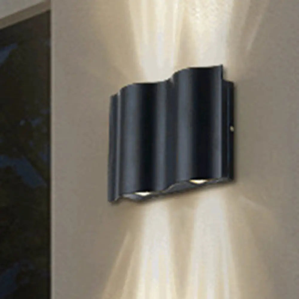 Modern Black Led Patio Sconce Lamp - 2/4/6-Light Flush Mount Wall Light With Wavy Metal Shade