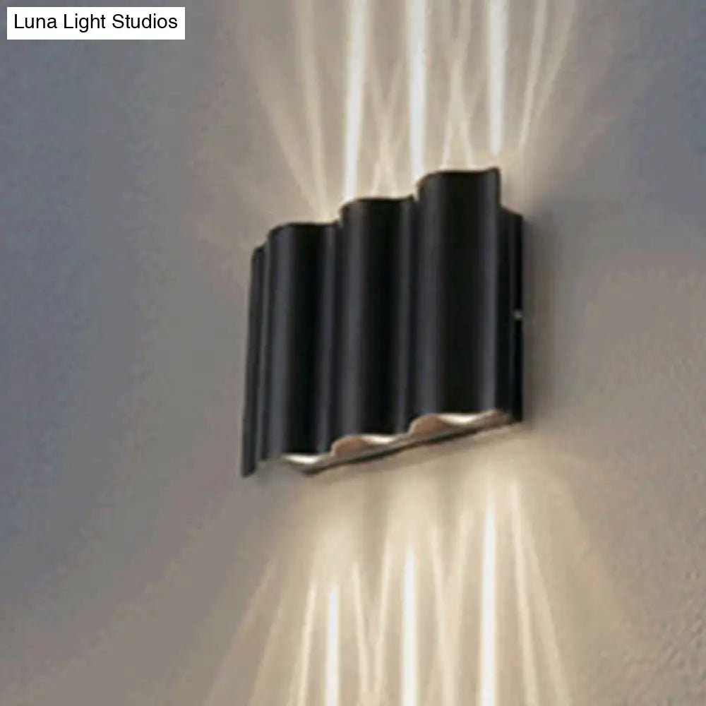 Modern Black Led Patio Sconce Lamp - 2/4/6-Light Flush Mount Wall Light With Wavy Metal Shade