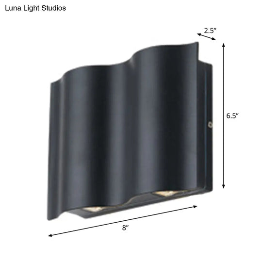 Modern Black Led Patio Sconce Lamp - 2/4/6-Light Flush Mount Wall Light With Wavy Metal Shade