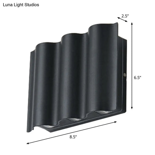 Modern Black Led Patio Sconce Lamp - 2/4/6-Light Flush Mount Wall Light With Wavy Metal Shade